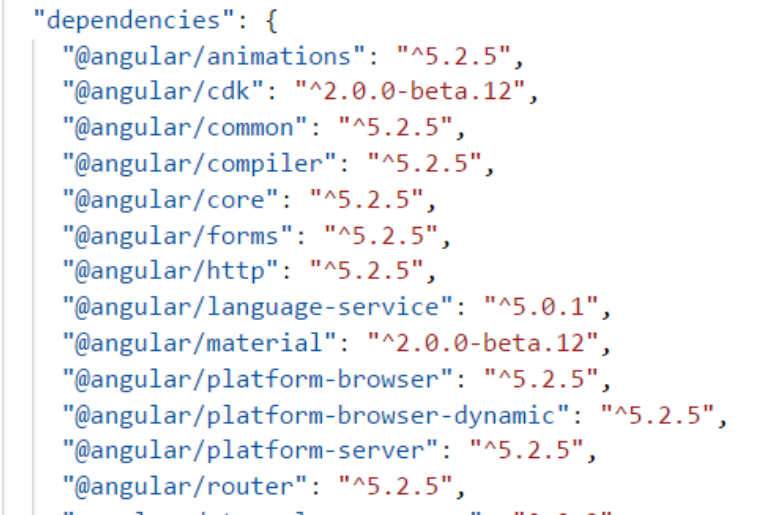 Abhängigkeiten eines Angular 5 Projektes