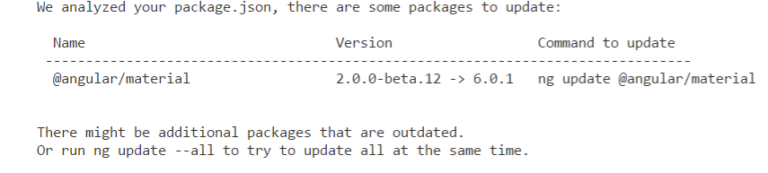 Hinweis nach dem ng update