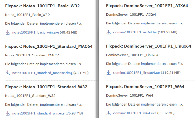 FP-Downloads in IBM Fix Central