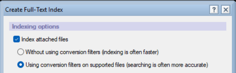 Aktivierung des Volltextindex für Dateianhänge mit Conversion Filter