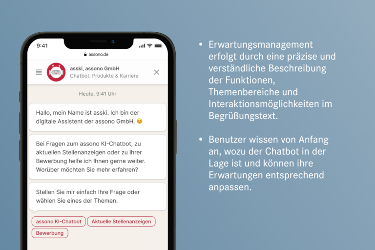 Eine klare Kommunikation von den Möglichkeiten des Chatbots ist wichtig für eine positive Benutzererfahrung.