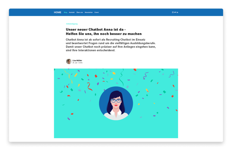 Ein Blogbeitrag z.B. kann dabei helfen, den Chatbot bei Ihren Kunden bekannt zu machen.