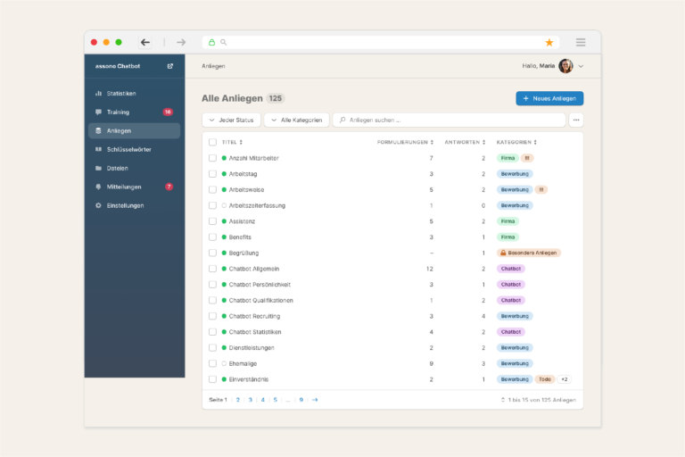 Auch das assono Chatbot-Dashboard erscheint bald im neuen Design.