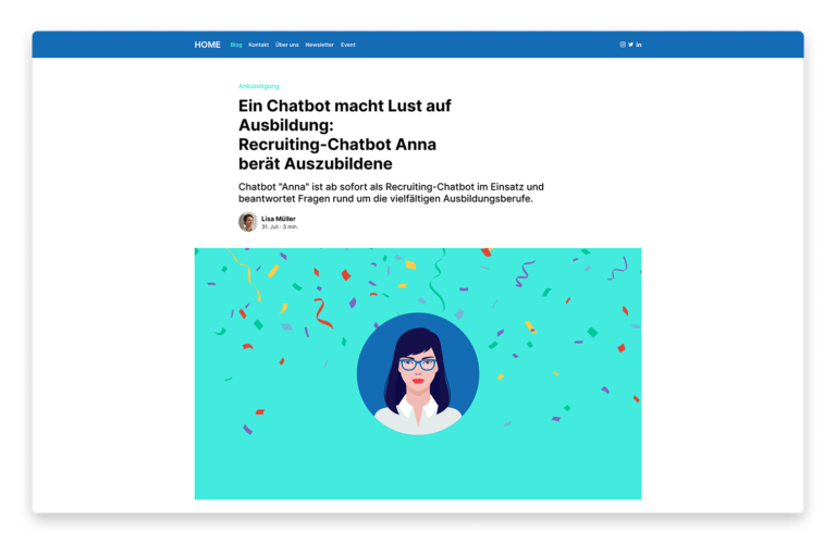 Ein Blogbeitrag oder ein Newsletter an Ihre Zielgruppe kann dabei helfen, den Chatbot bei Ihrer Zielgruppe bekannt zu machen.