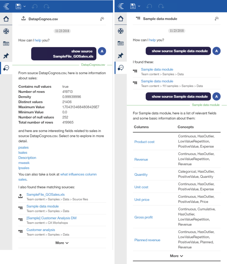 AI Assistant Befehle "show source" und "show column"