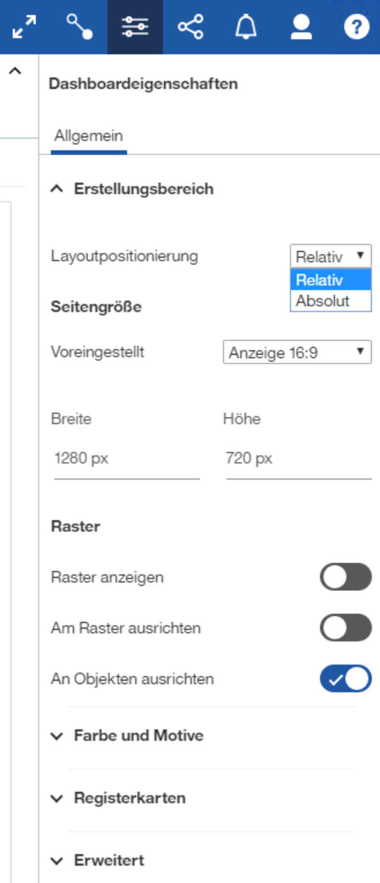 Dashboard Einstellungen