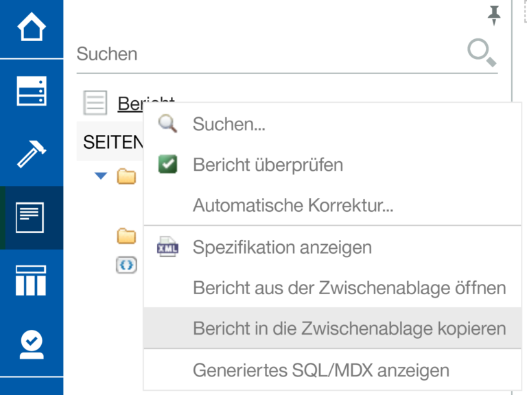 Berichtsspezifikation in die Zwischenablage kopieren