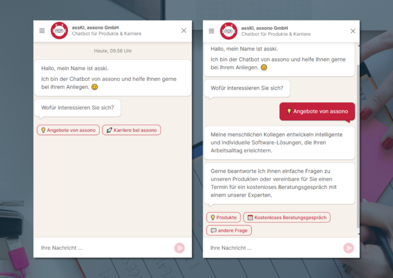 Über die Auswahl von Buttons kann das Chat-Gespräch schnell zum gewünschten Ziel gebracht werden.