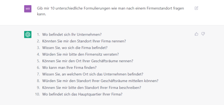 Formulierungen können direkt von ChatGPT generiert werden. [2]
