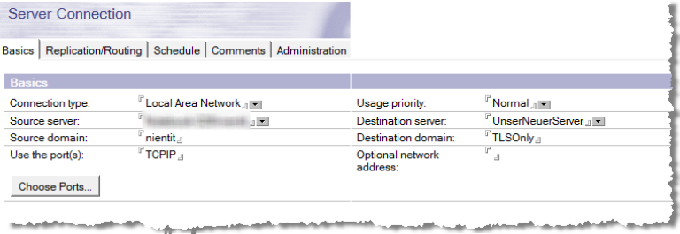 Verbindungsdokument von unserem üblichen Mailserver zur Domäne "TLSOnly"
