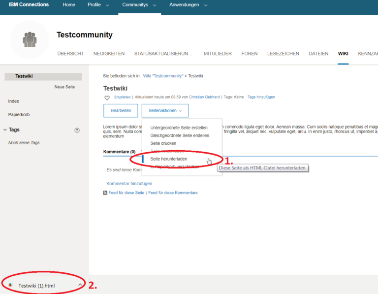 Abb.3 IBM Connections – Download des Wiki-Inhalts