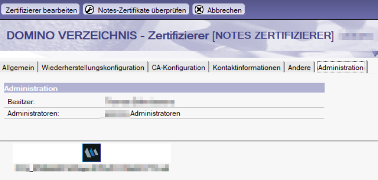 Zertifizierer-Dokument im Admin-Client unter "Konfiguration -> Sicherheit -> Zertifizierer -> Kategorie "Notes Zertifizierer"