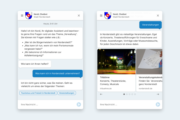 Berechnet ein Chatbot zu einer Aussage mehrere Antworten, kann er den Nutzer bitten, zum Beispiel über Buttons, eine Antwort auszuwählen.
