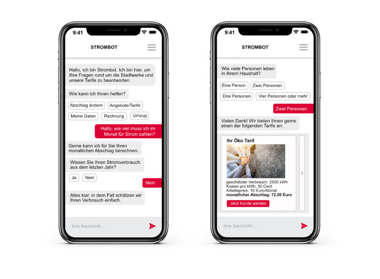 Grafisch orientierte Chatbots nutzen Elemente aus dem Web-Oberflächen, um dem Nutzer Angebote zu zeigen und das Gespräch zu steuern.