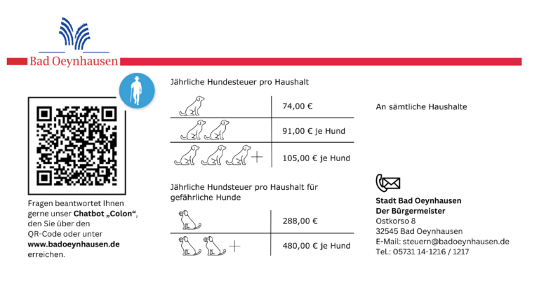 Inzwischen wird die Hundesteueranmeldung ausschließlich über ein Formular im Chatbot abgegeben. Quelle: Stadt Bad Oeynhausen.