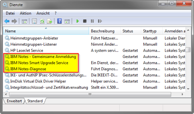 Ansicht der zu beendenden Dienste.