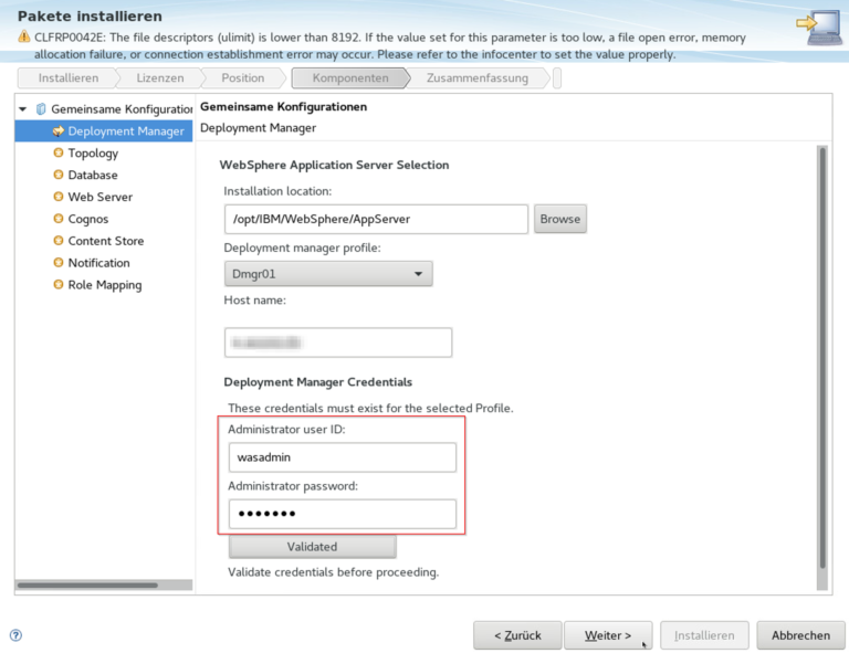 IBM Connections Installation WebSphere Administrator