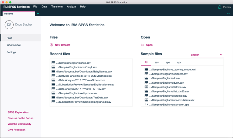 Willkommensseite der IBM SPSS Preview; Quelle: IBM