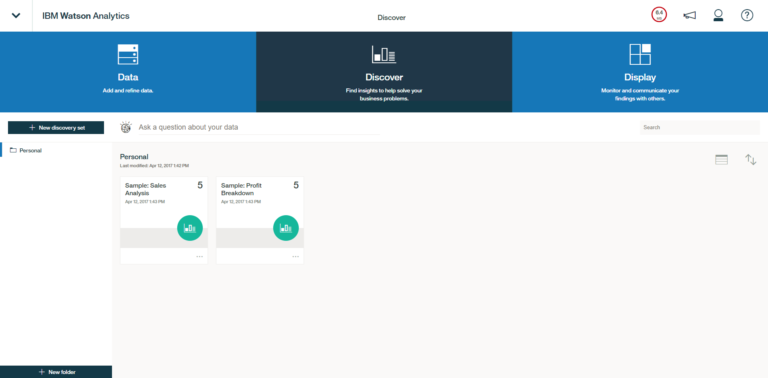 Startseite von IBM Watson Analytics.