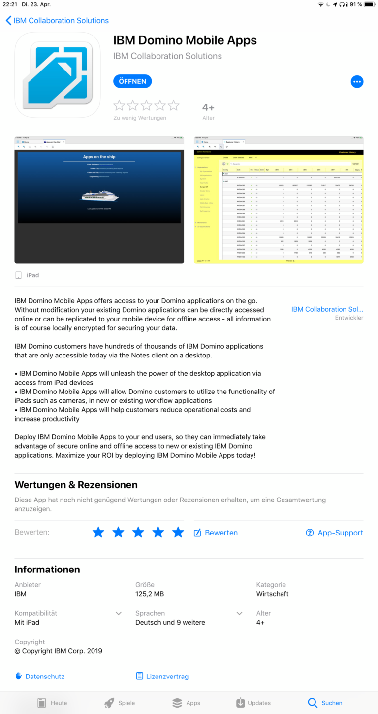 IBM Domino Mobile Apps (IDMA)-App im Apple App Store
