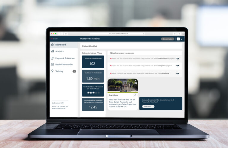 Das assono-Dashboard bietet eine gute Übericht über Ihren Chatbot.