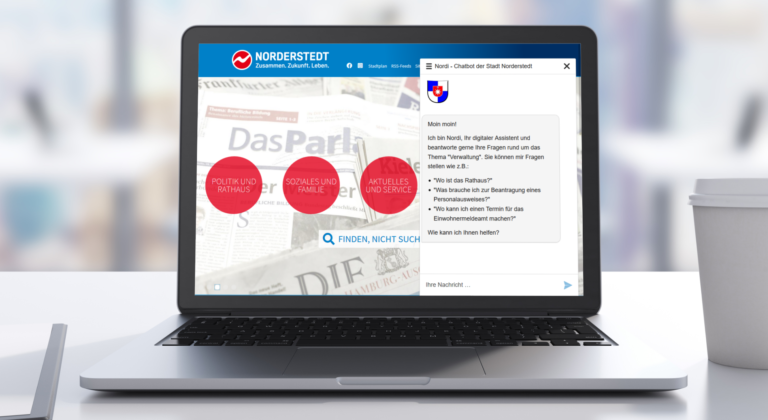 Der Chatbot "Nordi" ist direkt auf der Website der Stadt Norderstedt sichtbar