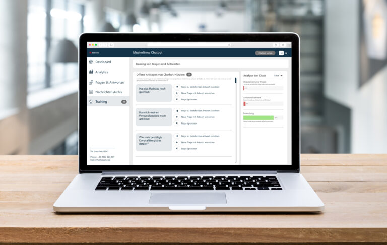 Neu aufkommende Fragen können Sie Ihrem Chatbot schnell und unkompliziert über das assono Dashboard beibringen.