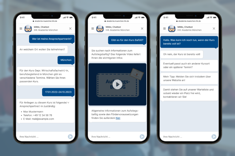 Chatbot MiMo unterstützt im Kundenservice die IHK Akademie München und Oberbayern bereits seit Sommer 2021.