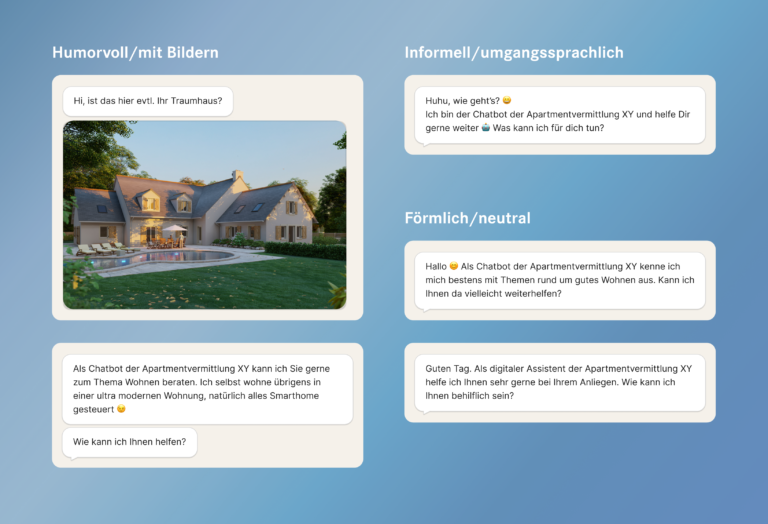 Erwarten Benutzer in kurzer Zeit leicht verständliche Informationen, ist ein informativer und sachlicher Stil hilfreich. Soll der Chatbot Unterstützung signalisieren, kann ein freundlicher und empathischer Sprachstil die Erwartungen der Nutzer erfüllen.