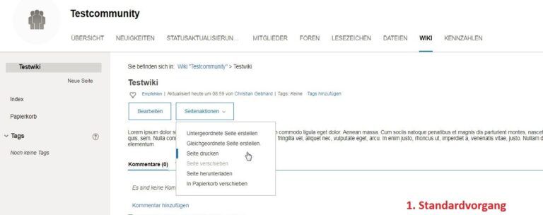 Abb.1 IBM Connections - Übliches Vorgehen um Wikis im Chrome-Browser zu drucken.