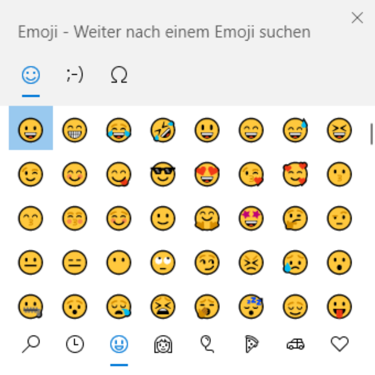 Unter Windows können Sie ein Fenster mit allen Emojis mit der Tastenkombination [Windows]+[.] öffnen.