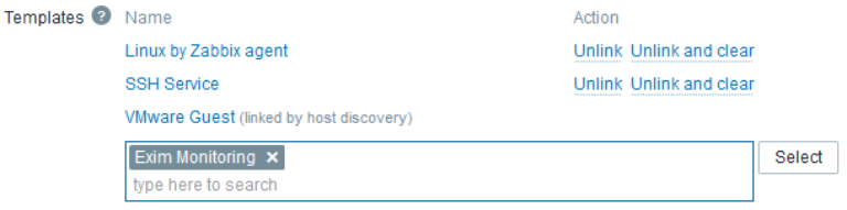 Link Template "Exim Monitoring" to Host