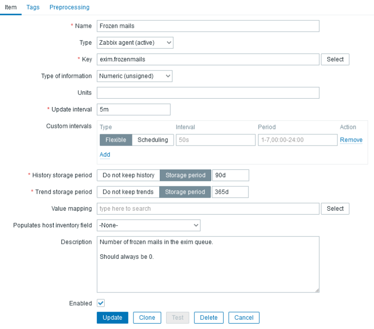 Template "Exim Monitoring" - Item "Frozen mails"