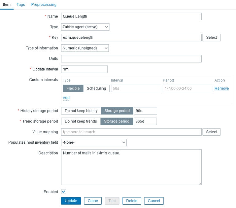 Template "Exim Monitoring" - Item "Queue Length"