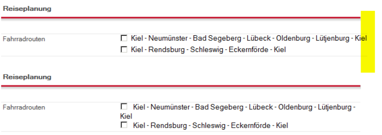 Kontrollkästchen Feld ohne Zeiluenumbruch und mit Zeilenumbruch