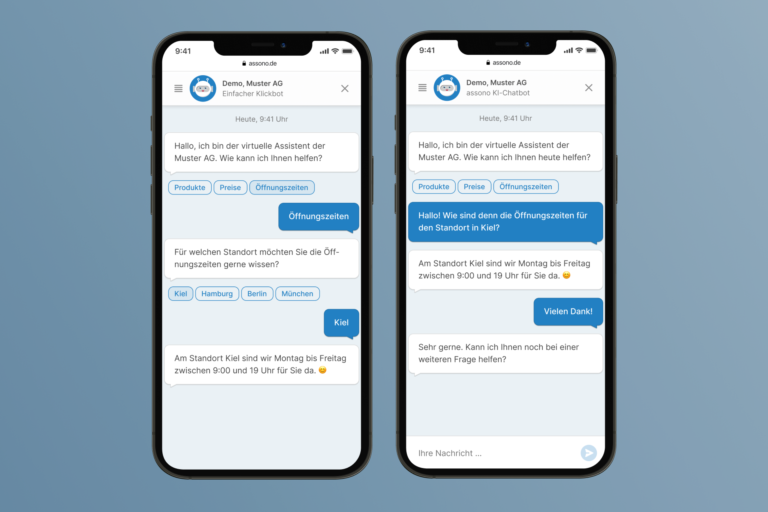 Im Vergleich: Beispieldialoge eines regelbasierten Chatbots und eines KI-basierten Chatbots