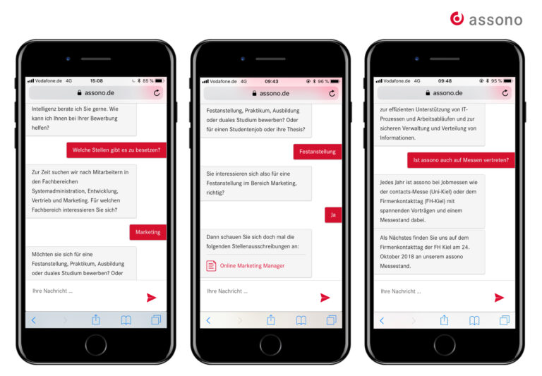 Screenshots des assono Recruiting-Chatbots.