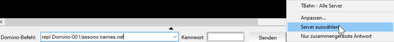 Im Senden-Menü kann man "Server auswählen"