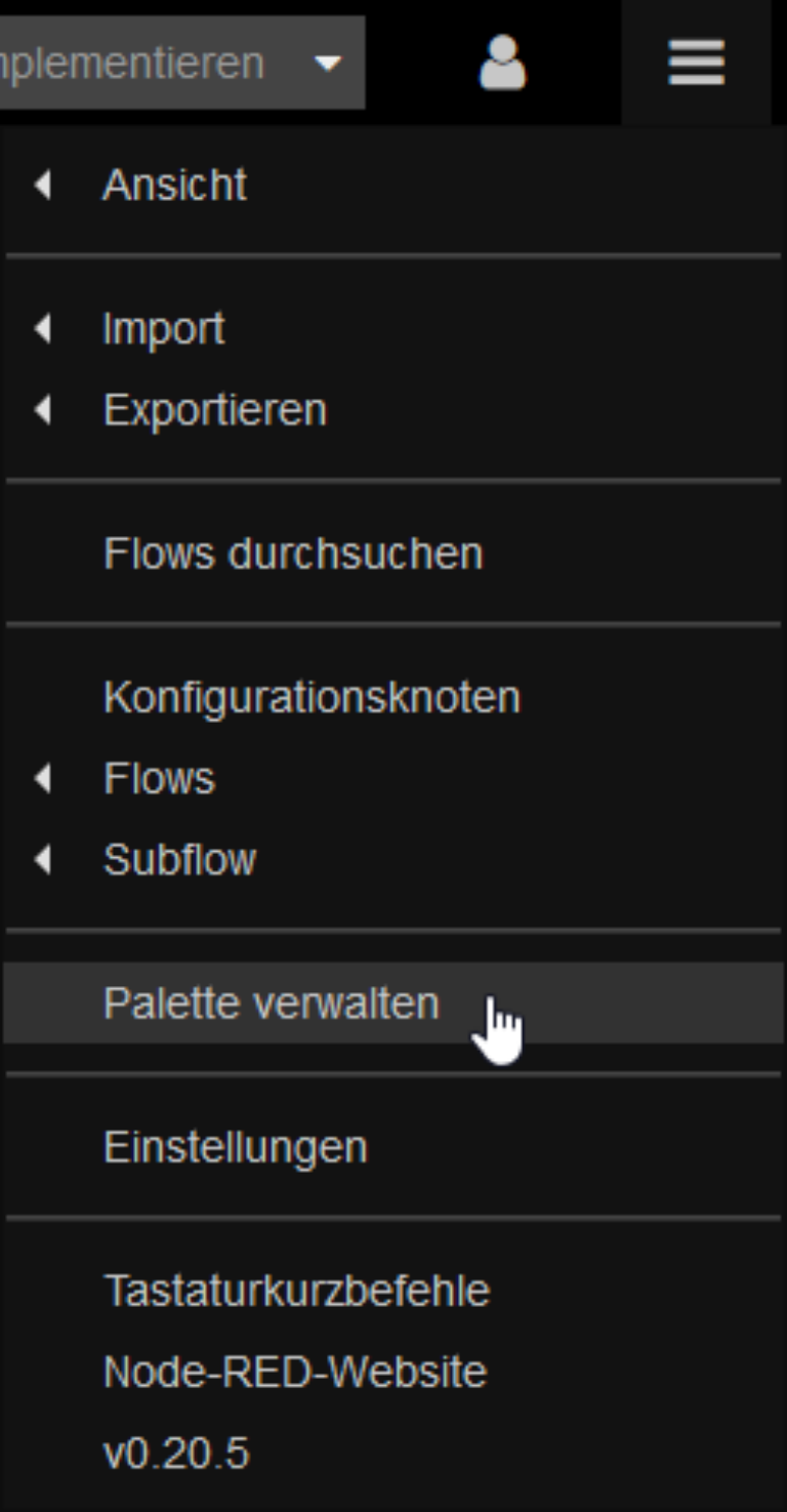 Im "Hamburger"-Menü "Palette verwalten" auswählen