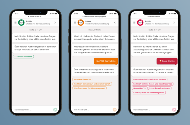 Chatbot Robbies Frontend sieht unterschiedlich aus, je nachdem auf welcher Seite er eingebunden ist.
