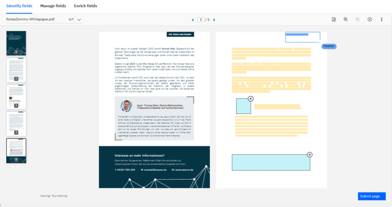 Mit der Funktion “Smart Document Understanding“ können hochgeladene Textdokumente wie PDFs direkt annotiert werden.