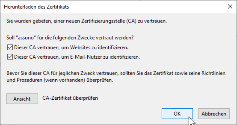 Häkchen setzen und OK.