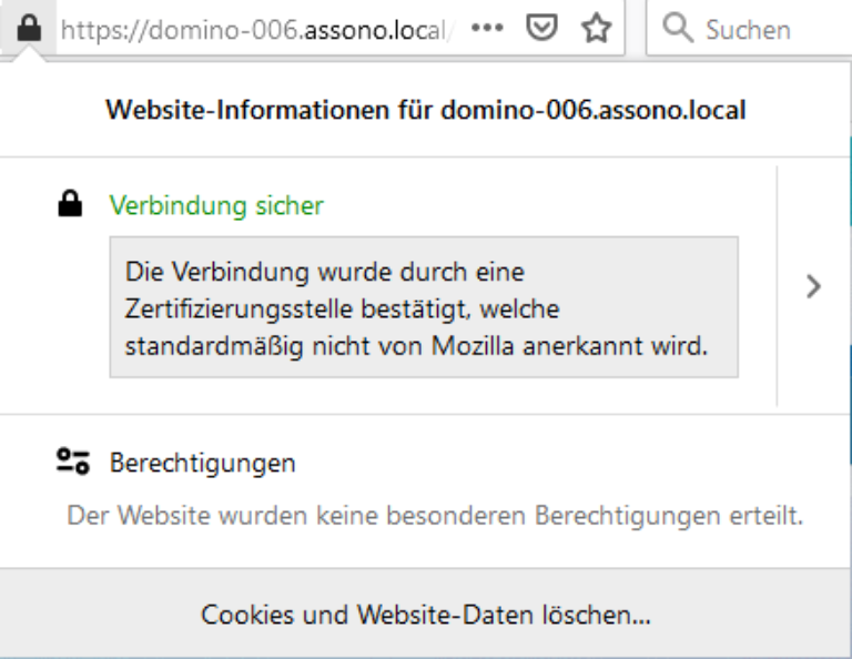 Eine Seite vom Web-Server öffnen und neben der Adresszeile auf das Schloss klicken und die Verbindung sollte als sicher angezeigt werden.