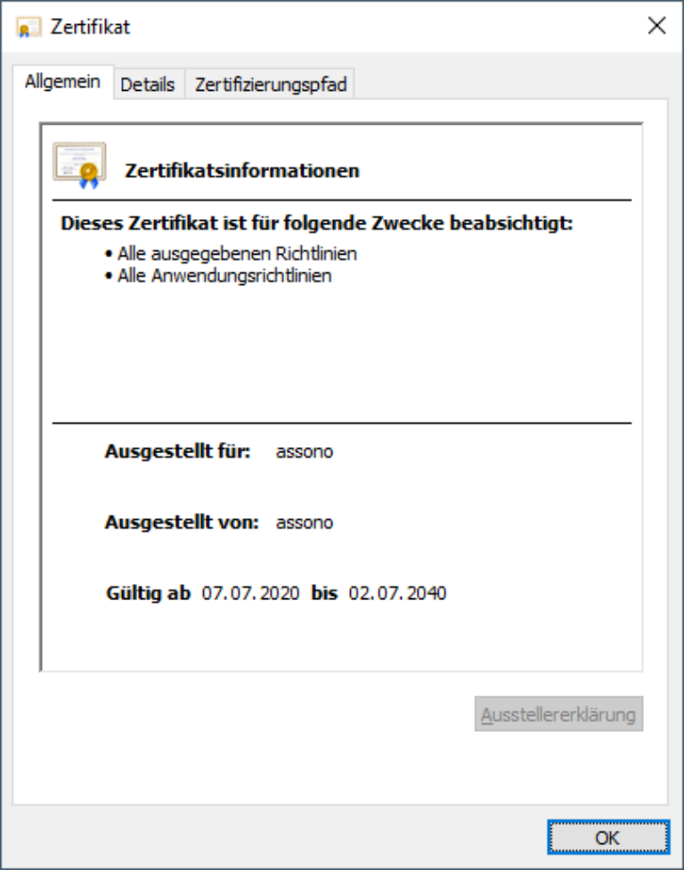 Ein Doppelklick darauf öffnet seine allgemeinen Eigenschaften …