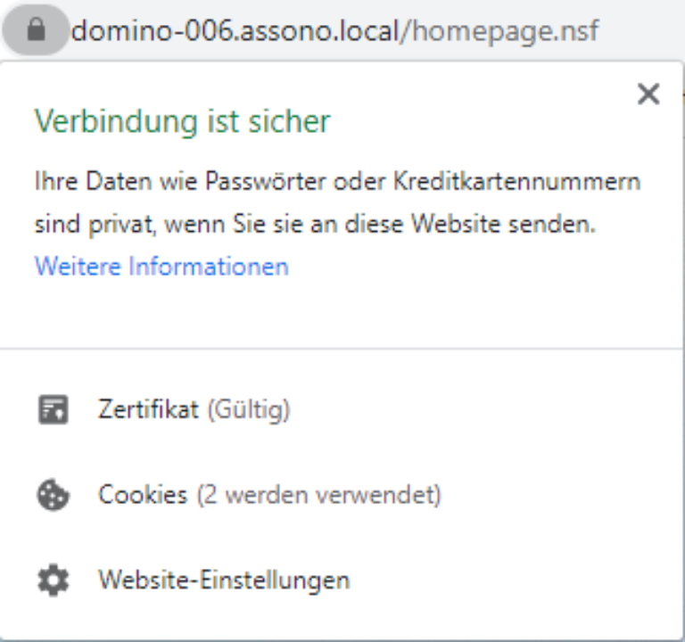 Die Verbindung sollte als sicher angezeigt werden.