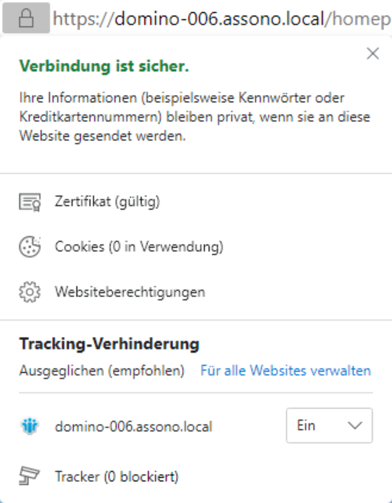 Auch hier soll die Verbindung als sicher angezeigt werden.